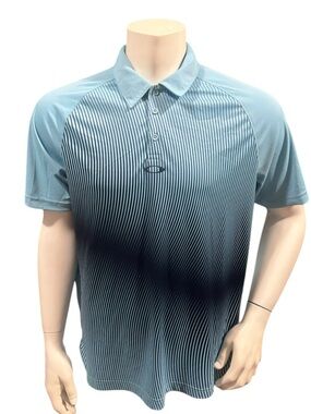 Oakley Men’s Golf Polo Shirt Striped Blue Logo Short Sleeve Pockets L